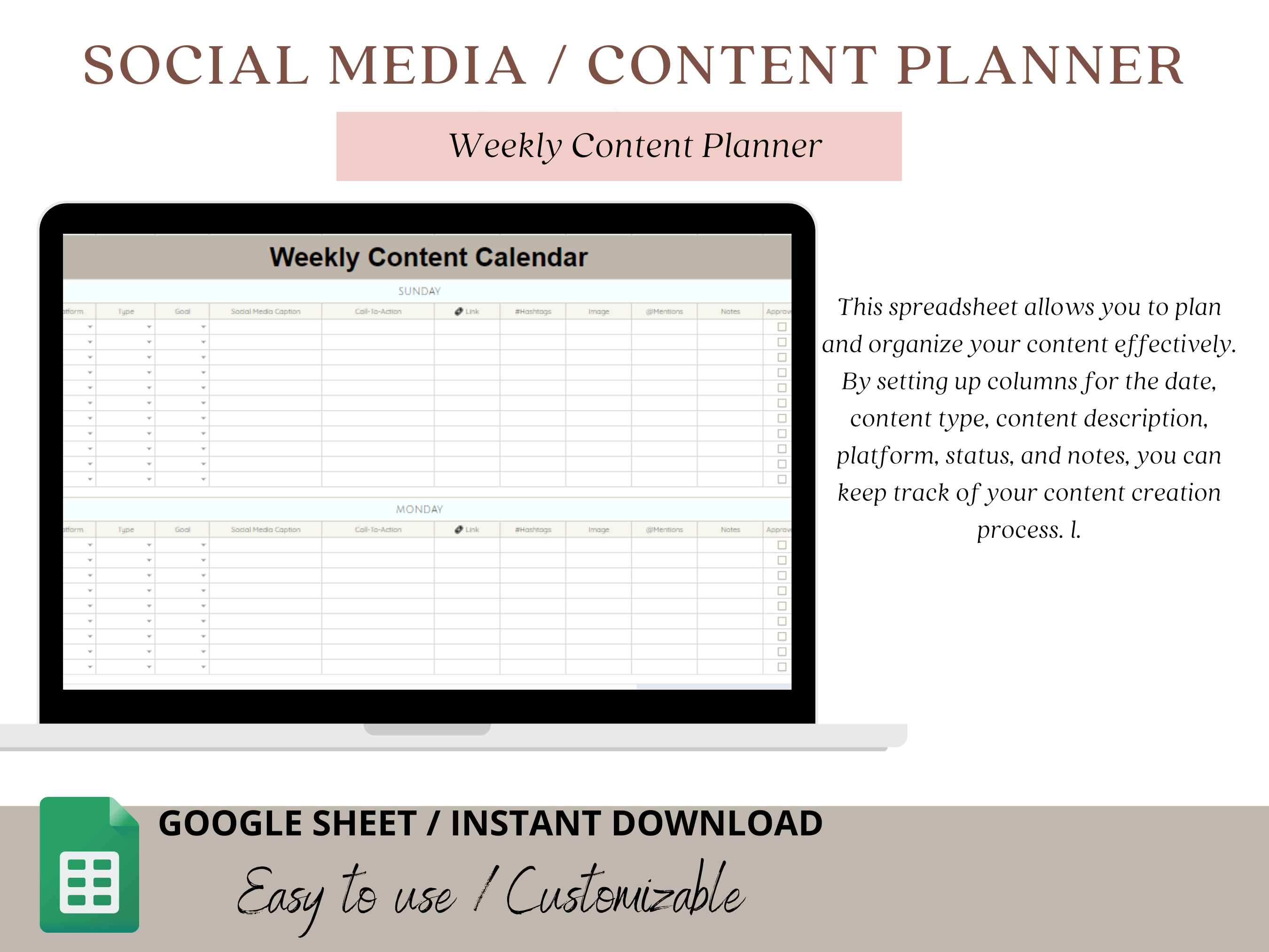 Social Media Planner Excel Spreadsheet